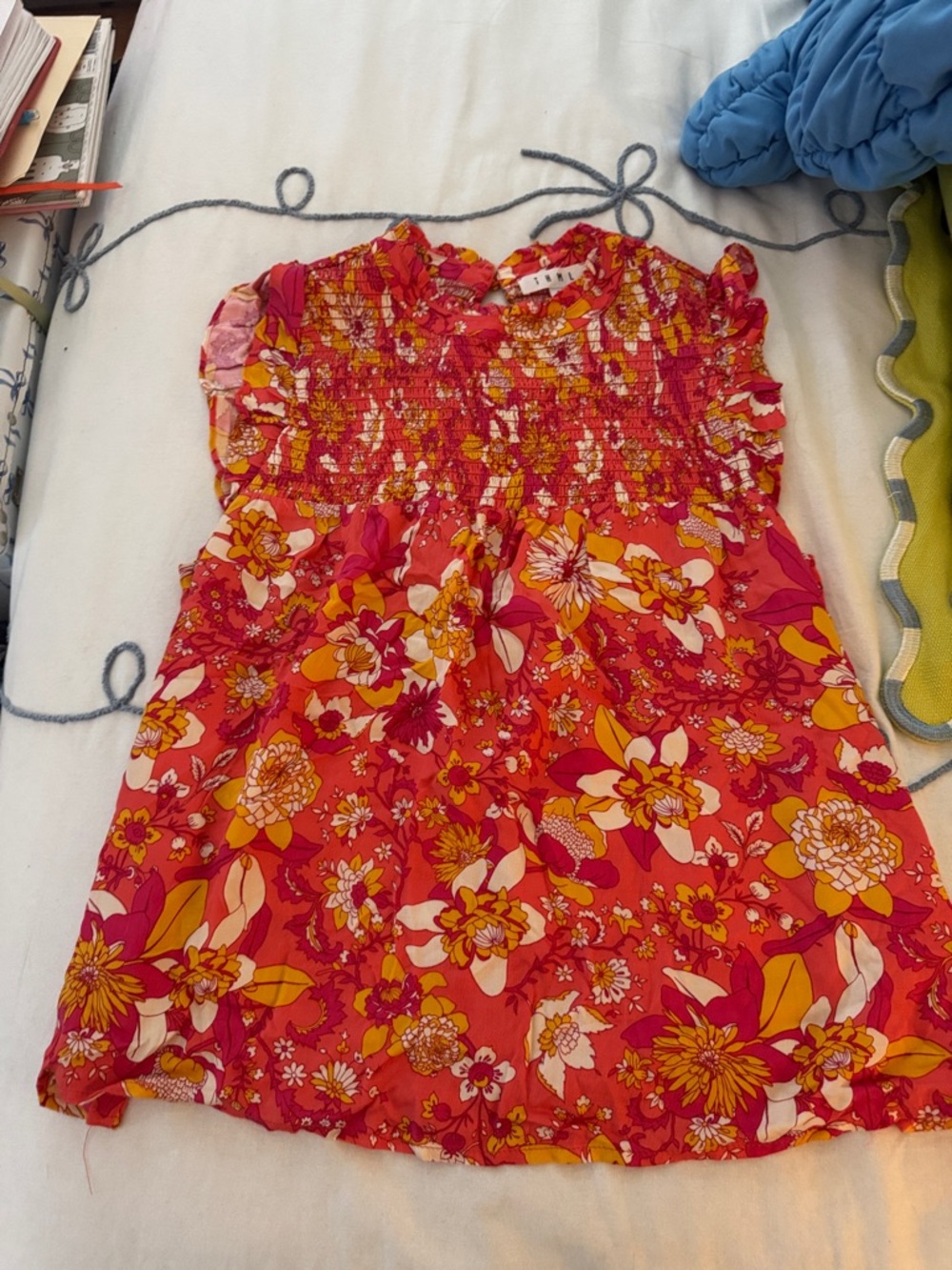 THML Pink and Orange Floral Smocked Women’s Top